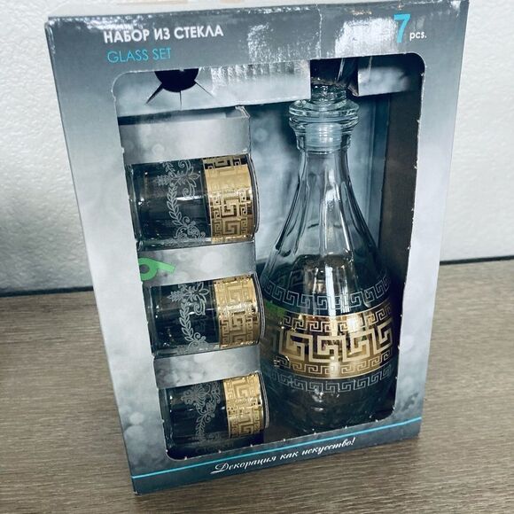 NWT Promsiz Decorated Glass Decanter & Shot Glasses Set - Picture 2 of 7